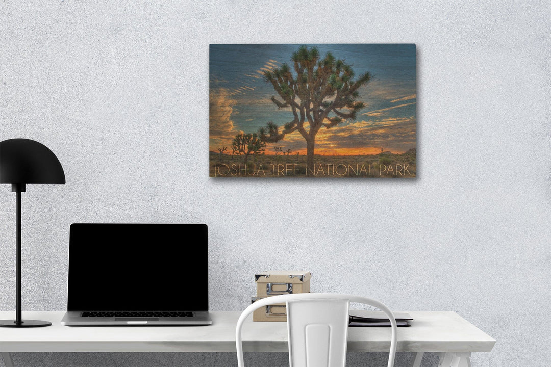 Joshua Tree National Park, California, Tree in Center, Lantern Press Photography, Wood Signs and Postcards - Lantern Press