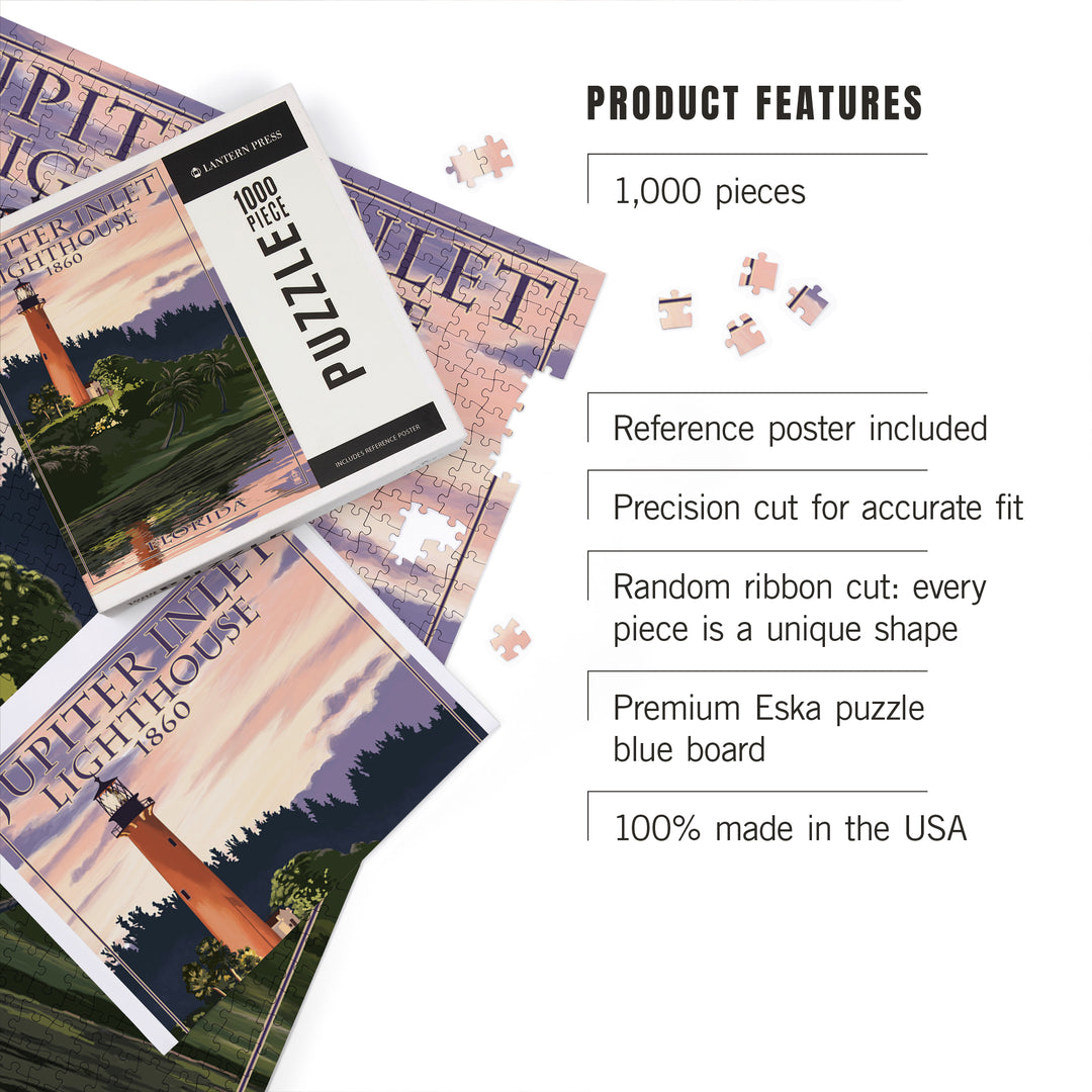 Jupiter, Florida, Jupiter Inlet Lighthouse, Sunset, Jigsaw Puzzle Puzzle Lantern Press