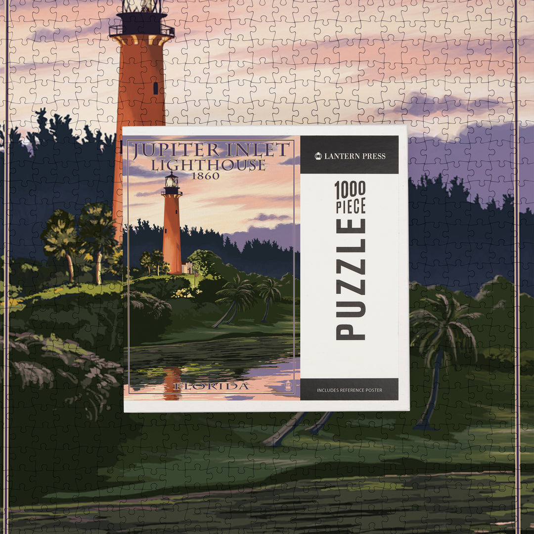 Jupiter, Florida, Jupiter Inlet Lighthouse, Sunset, Jigsaw Puzzle Puzzle Lantern Press