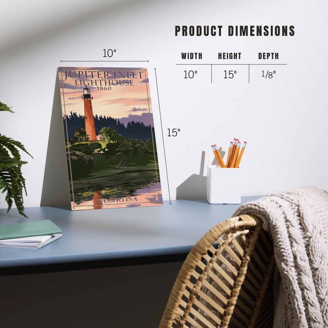 Jupiter, Florida, Jupiter Inlet Lighthouse, Sunset, Lantern Press Artwork, Wood Signs and Postcards - Lantern Press