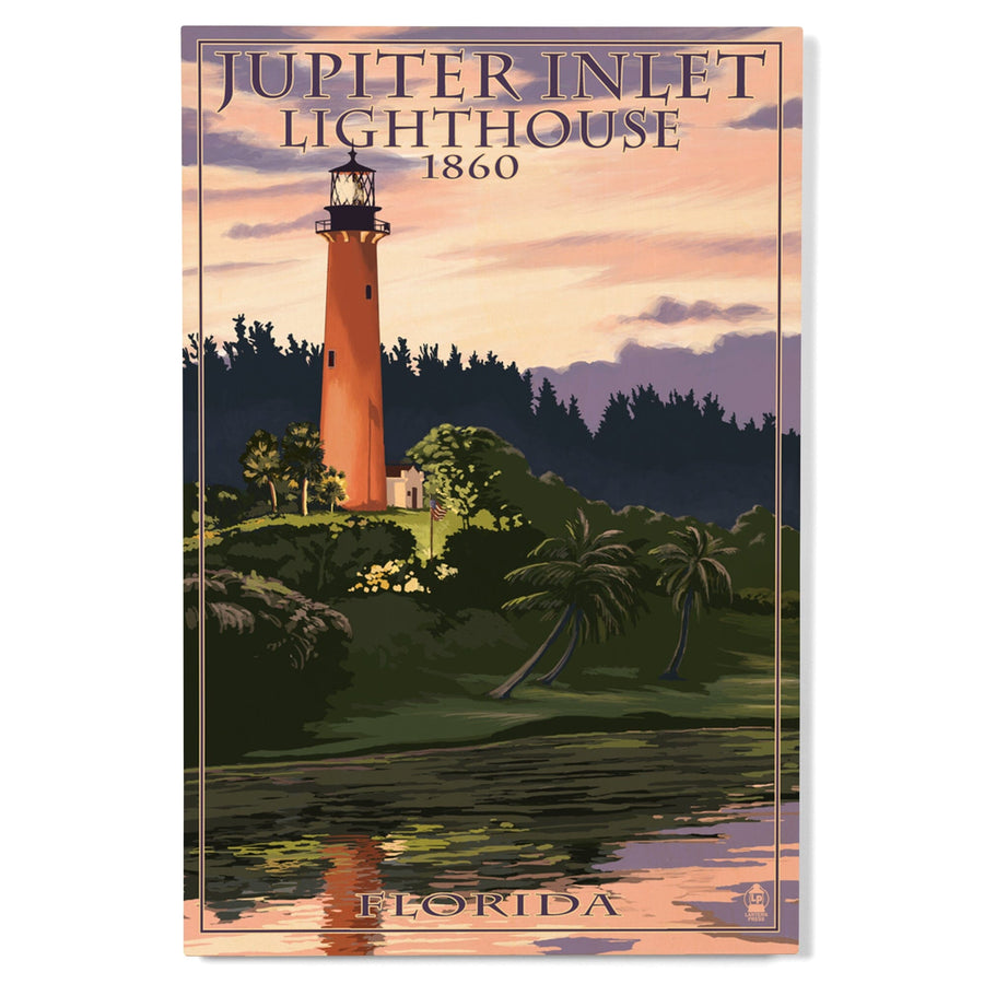 Jupiter, Florida, Jupiter Inlet Lighthouse, Sunset, Lantern Press Artwork, Wood Signs and Postcards - Lantern Press