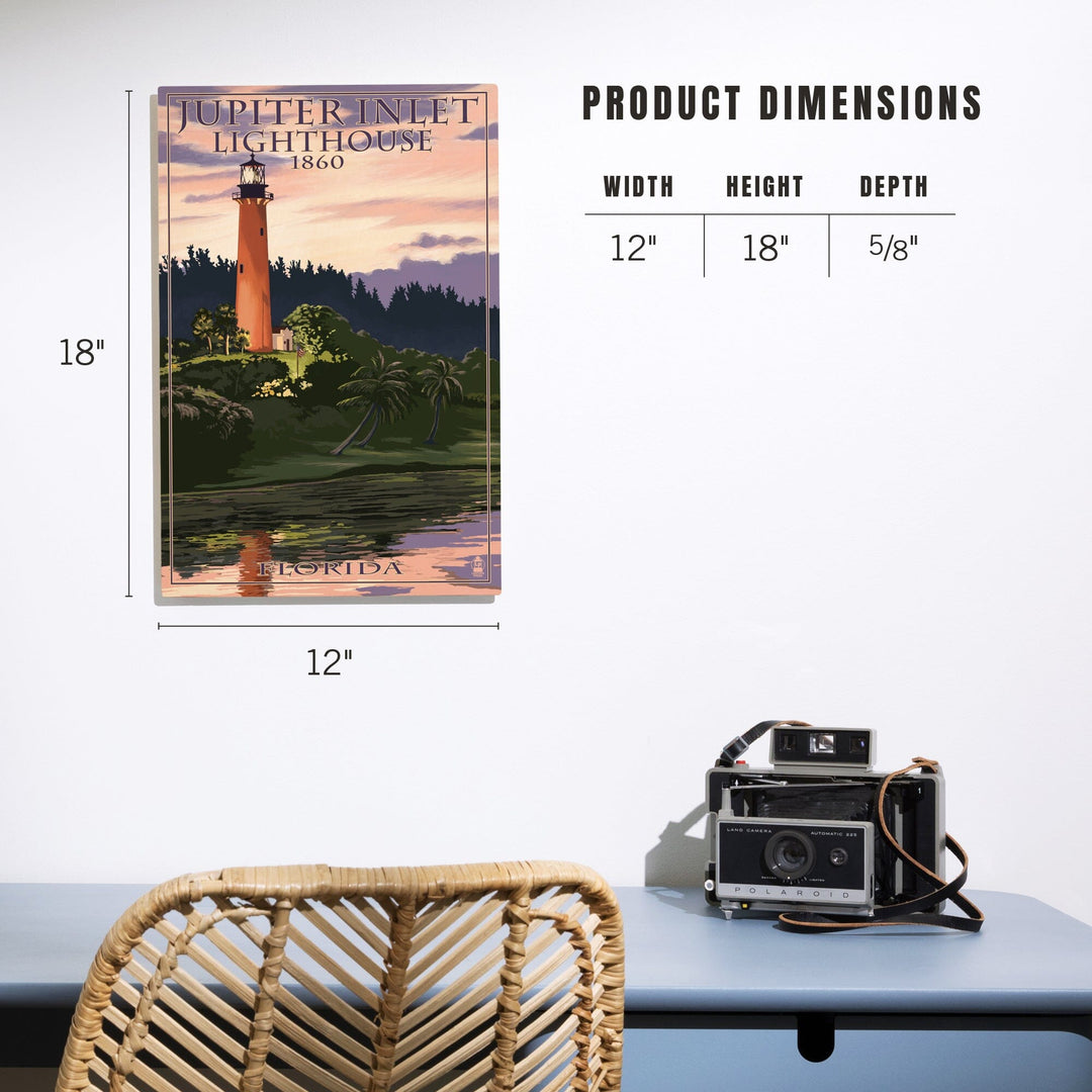 Jupiter, Florida, Jupiter Inlet Lighthouse, Sunset, Lantern Press Artwork, Wood Signs and Postcards - Lantern Press