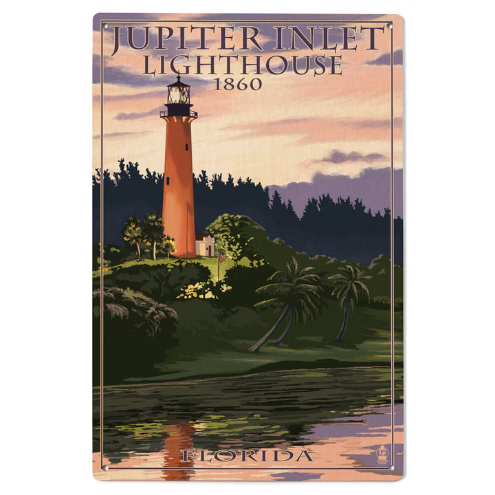 Jupiter, Florida, Jupiter Inlet Lighthouse, Sunset, Lantern Press Artwork, Wood Signs and Postcards - Lantern Press