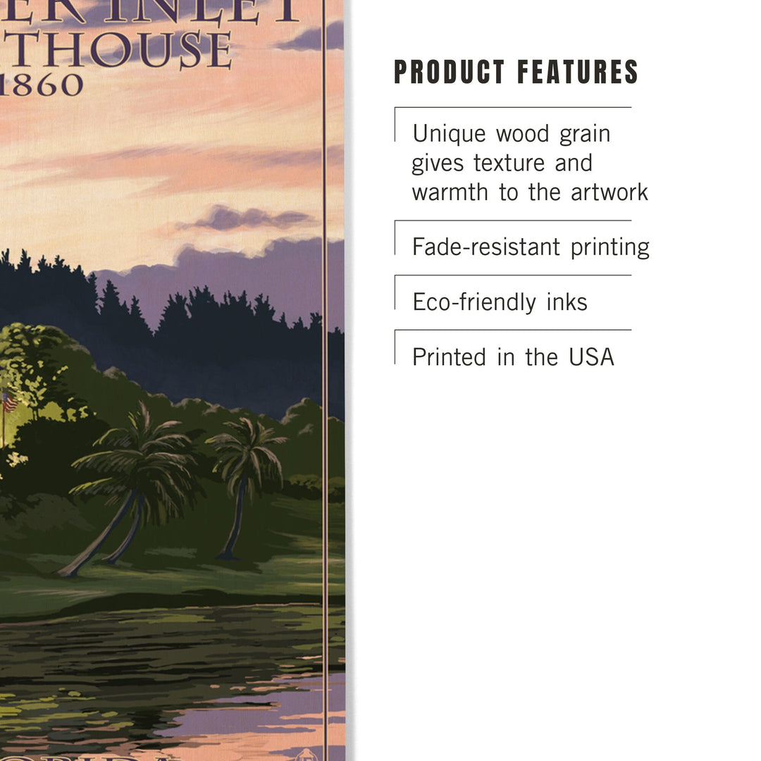 Jupiter, Florida, Jupiter Inlet Lighthouse, Sunset, Lantern Press Artwork, Wood Signs and Postcards - Lantern Press