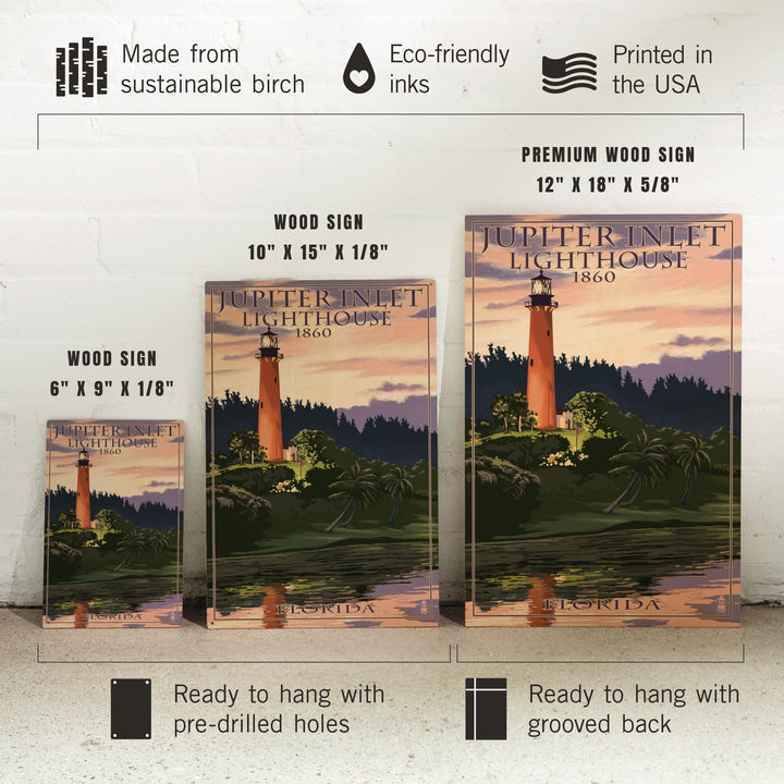Jupiter, Florida, Jupiter Inlet Lighthouse, Sunset, Lantern Press Artwork, Wood Signs and Postcards - Lantern Press