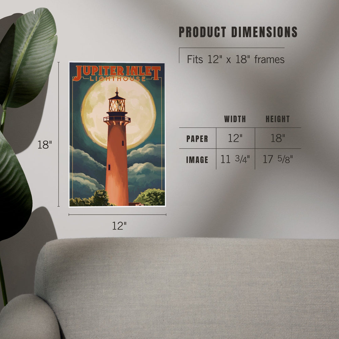 Jupiter, Florida, Jupiter Lighthouse and Moon, Art & Giclee Prints - Lantern Press