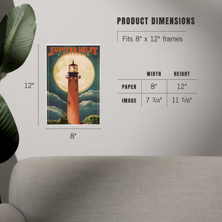 Jupiter, Florida, Jupiter Lighthouse and Moon, Art & Giclee Prints - Lantern Press