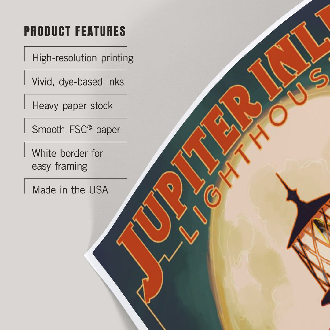 Jupiter, Florida, Jupiter Lighthouse and Moon, Art & Giclee Prints - Lantern Press