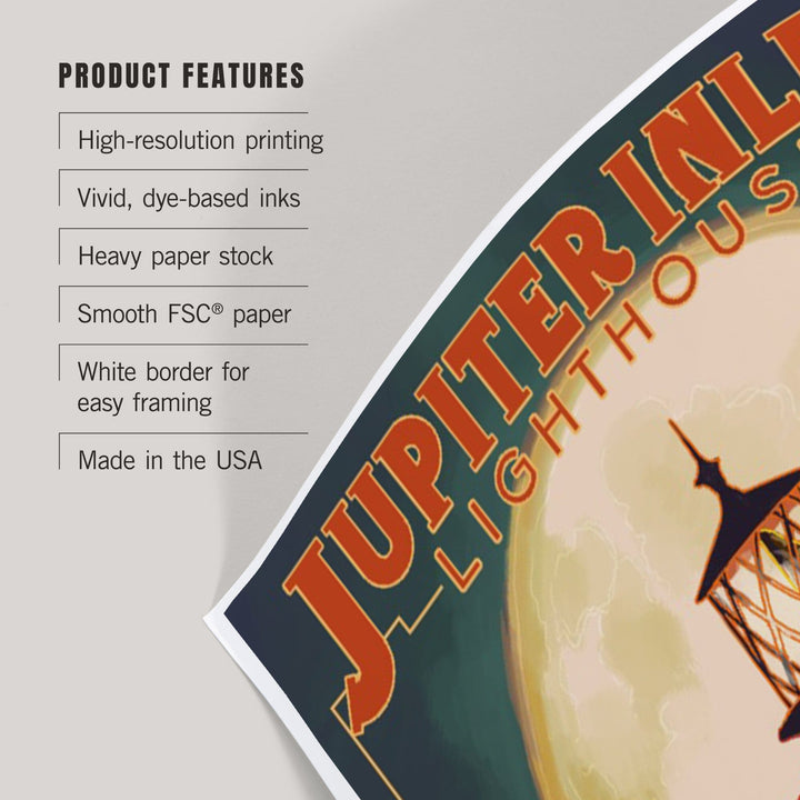 Jupiter, Florida, Jupiter Lighthouse and Moon, Art & Giclee Prints - Lantern Press