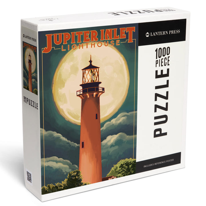Jupiter, Florida, Jupiter Lighthouse and Moon, Jigsaw Puzzle Puzzle Lantern Press