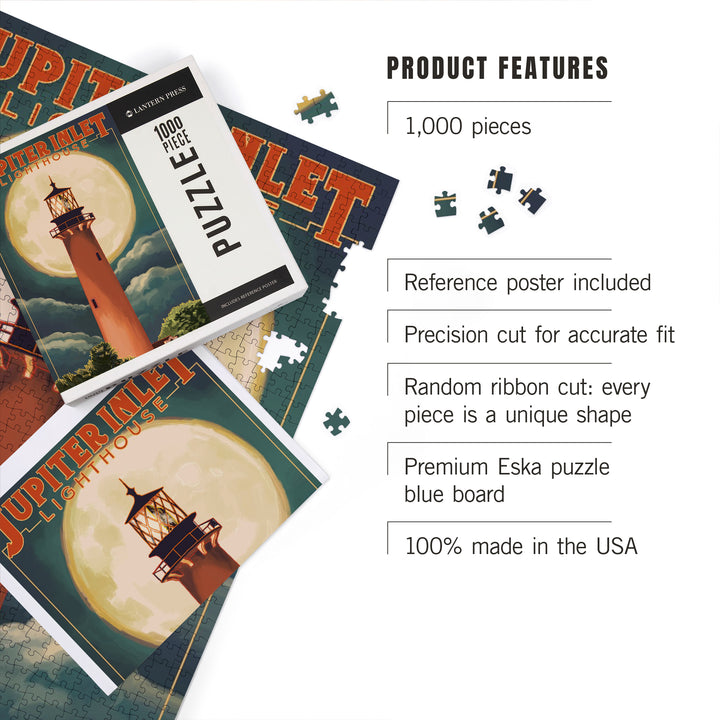 Jupiter, Florida, Jupiter Lighthouse and Moon, Jigsaw Puzzle Puzzle Lantern Press