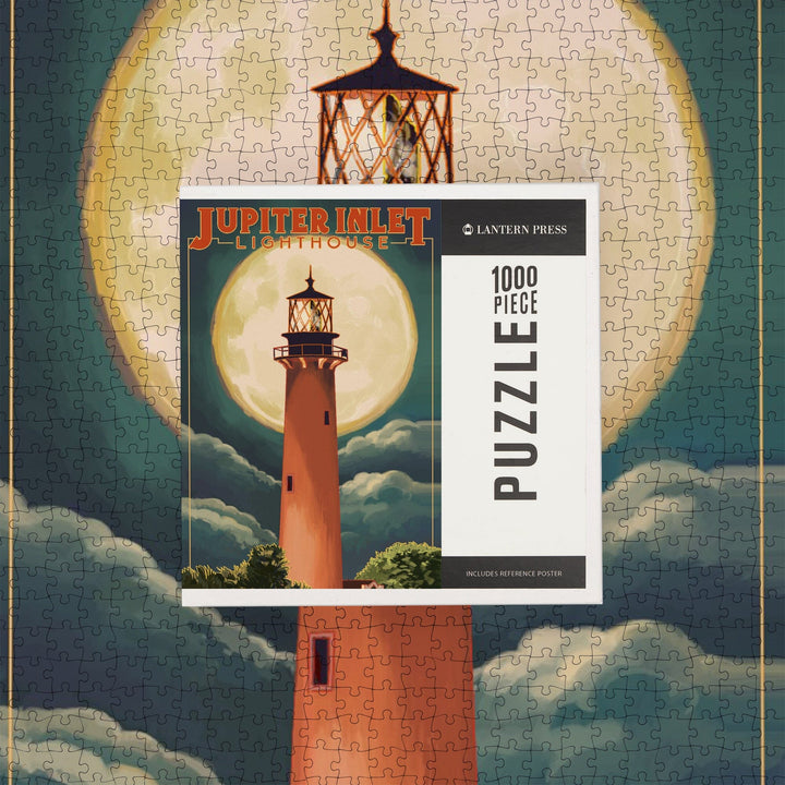 Jupiter, Florida, Jupiter Lighthouse and Moon, Jigsaw Puzzle Puzzle Lantern Press
