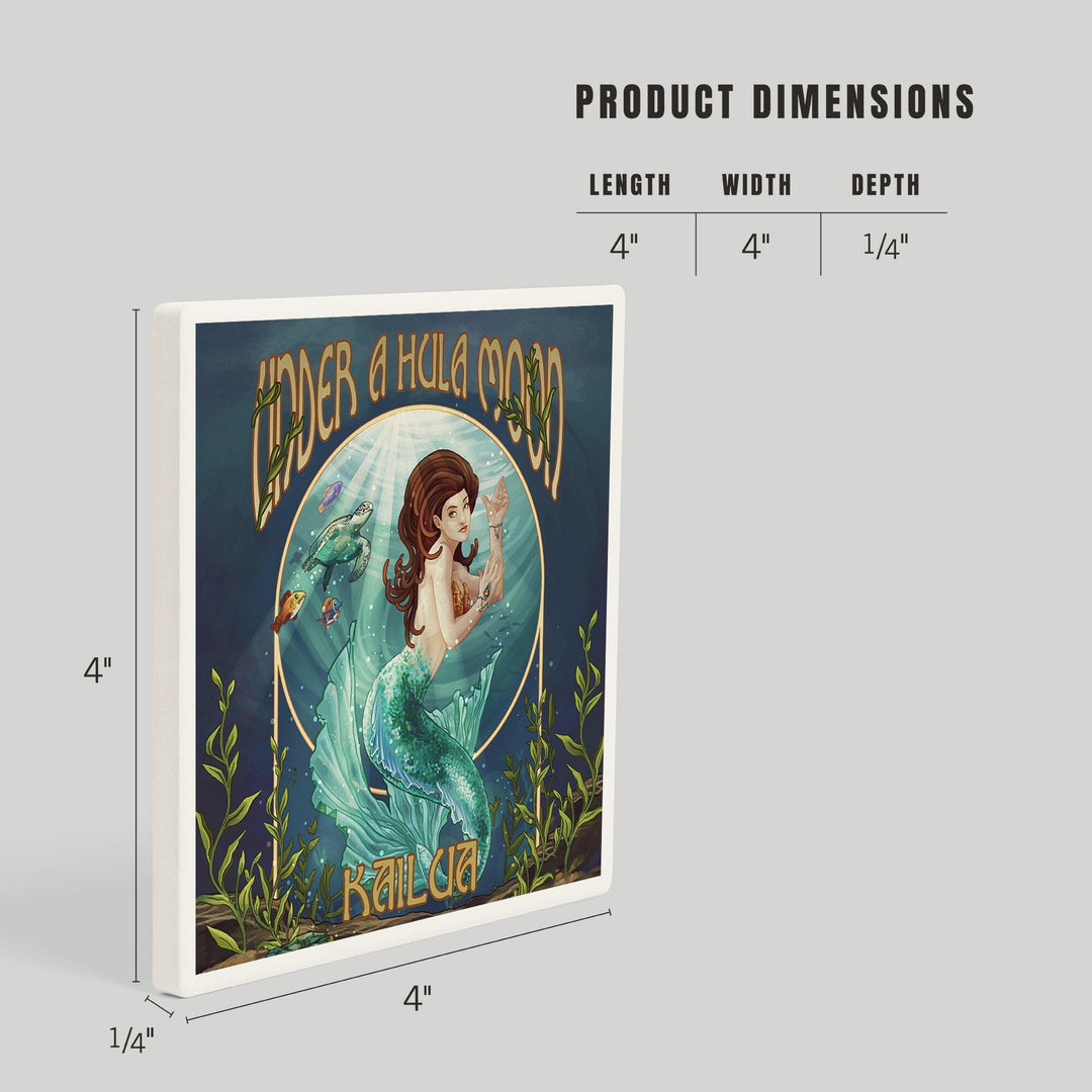 Kailua, Hawaii, Under a Hula Moon, Mermaid, Coasters Coasters Lantern Press