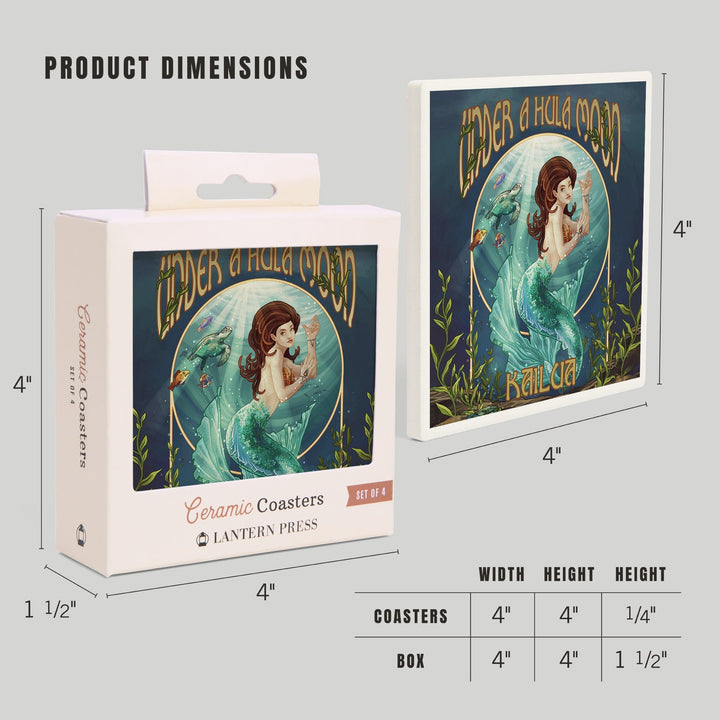 Kailua, Hawaii, Under a Hula Moon, Mermaid, Coasters Coasters Lantern Press