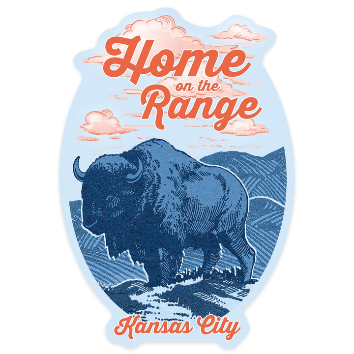 Kansas City, Missouri, Blue Buffalo, Home on the Range, Contour, Vinyl Sticker - Lantern Press