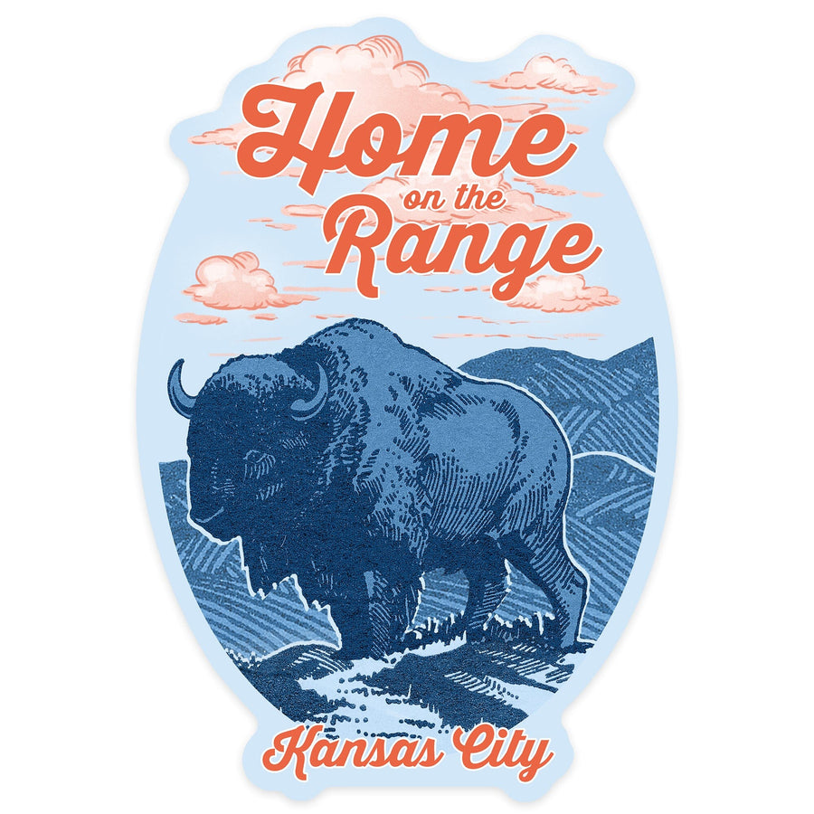 Kansas City, Missouri, Blue Buffalo, Home on the Range, Contour, Vinyl Sticker - Lantern Press