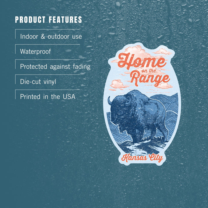 Kansas City, Missouri, Blue Buffalo, Home on the Range, Contour, Vinyl Sticker - Lantern Press