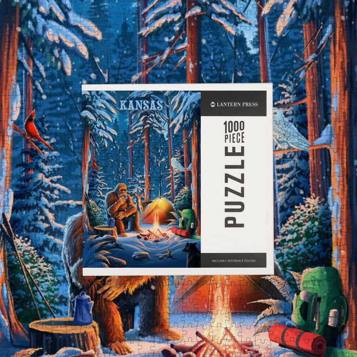 Kansas, Find Your Inner Squatch, Camping Bigfoot, Jigsaw Puzzle Puzzle Lantern Press