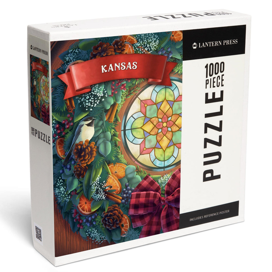 Kansas, Front Door with Wreath, Jigsaw Puzzle Puzzle Lantern Press