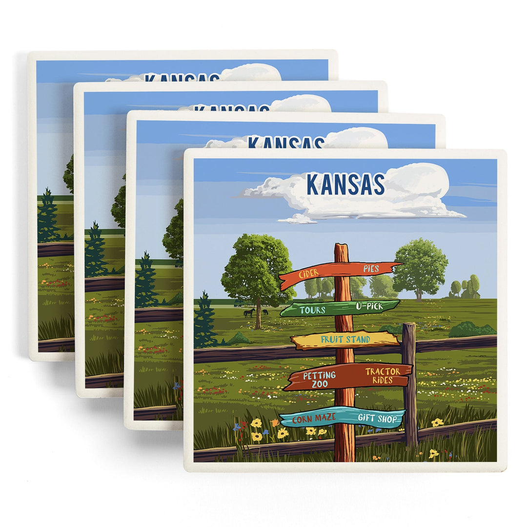 Kansas, Signpost, Orchard, Coasters Coasters Lantern Press