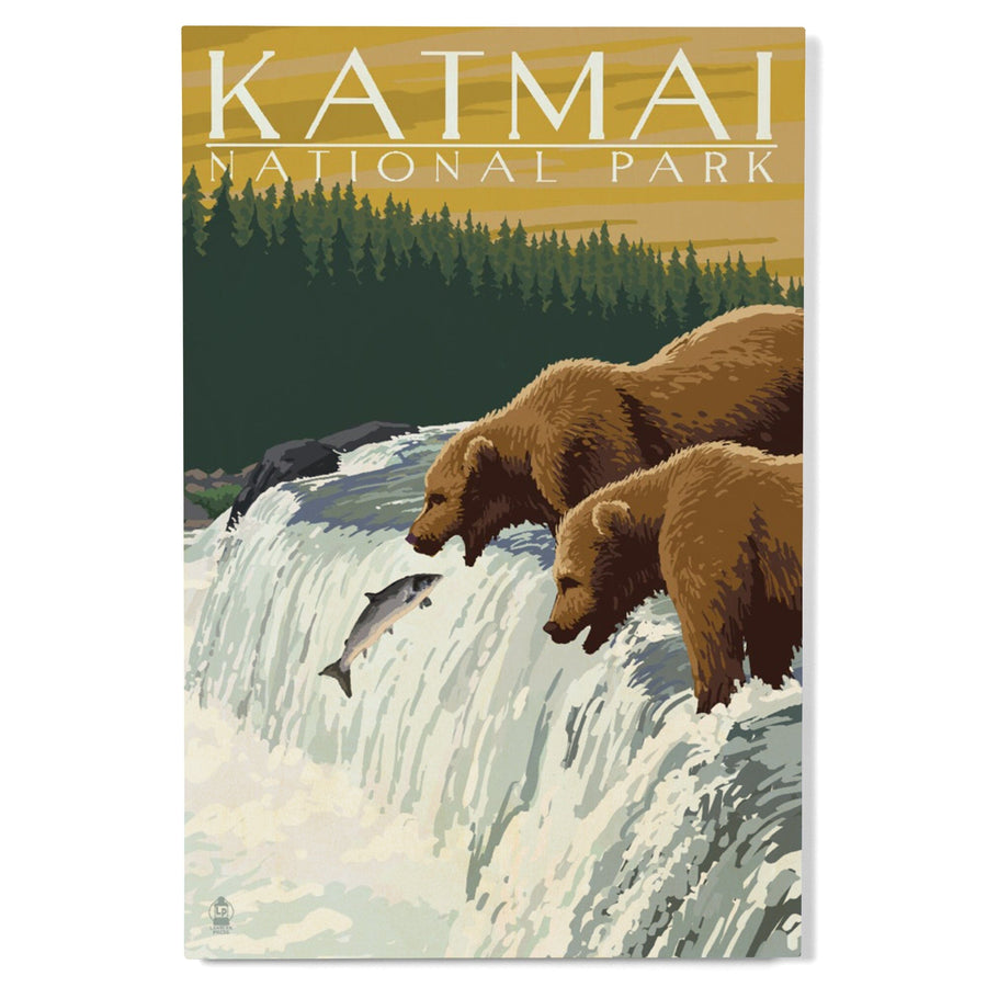 Katmai National Park, Alaska, Bears, Lantern Press Artwork, Wood Signs and Postcards - Lantern Press
