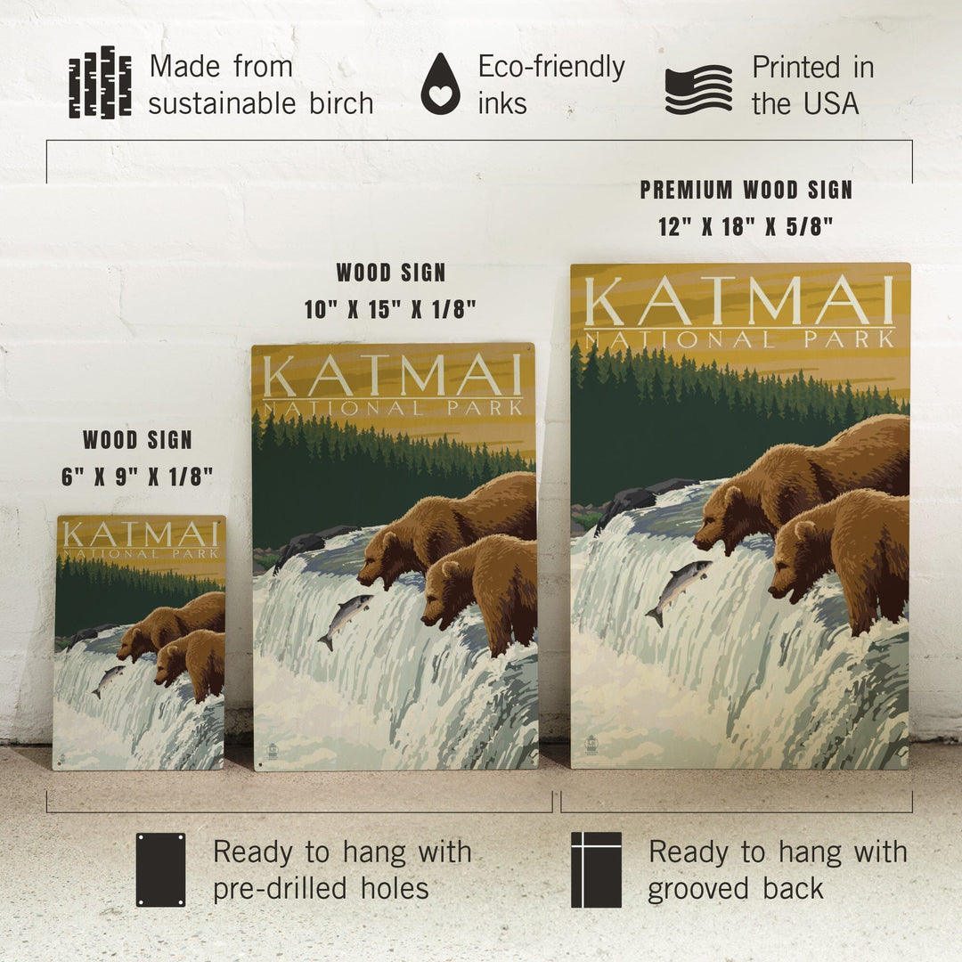 Katmai National Park, Alaska, Bears, Lantern Press Artwork, Wood Signs and Postcards - Lantern Press