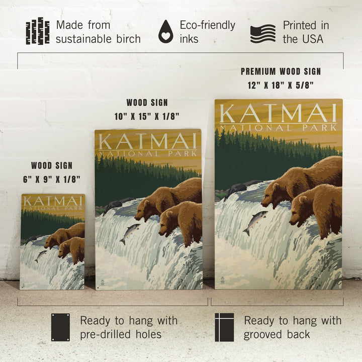 Katmai National Park, Alaska, Bears, Lantern Press Artwork, Wood Signs and Postcards - Lantern Press