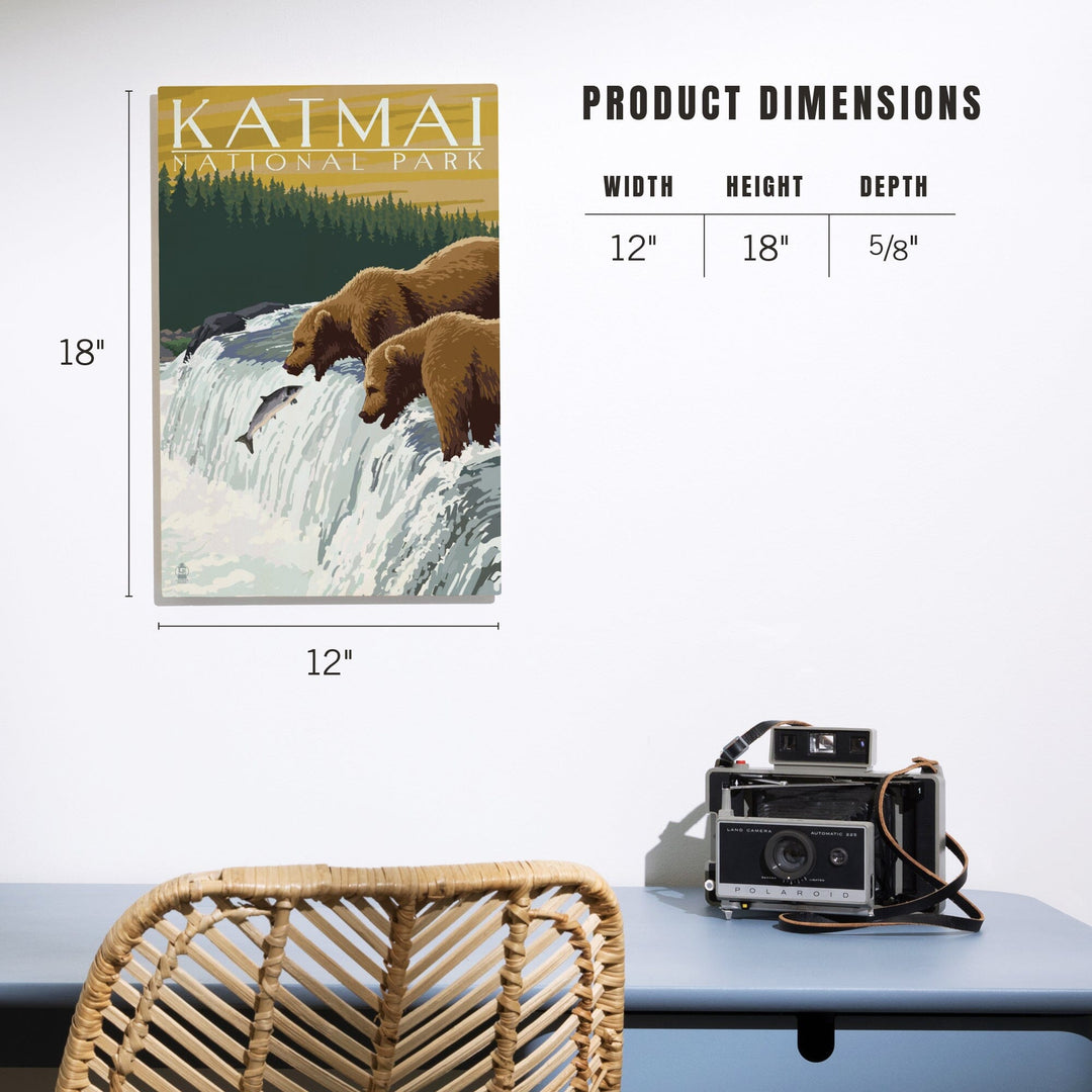 Katmai National Park, Alaska, Bears, Lantern Press Artwork, Wood Signs and Postcards - Lantern Press