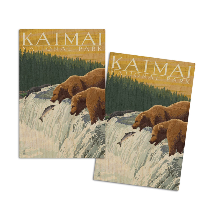 Katmai National Park, Alaska, Bears, Lantern Press Artwork, Wood Signs and Postcards - Lantern Press