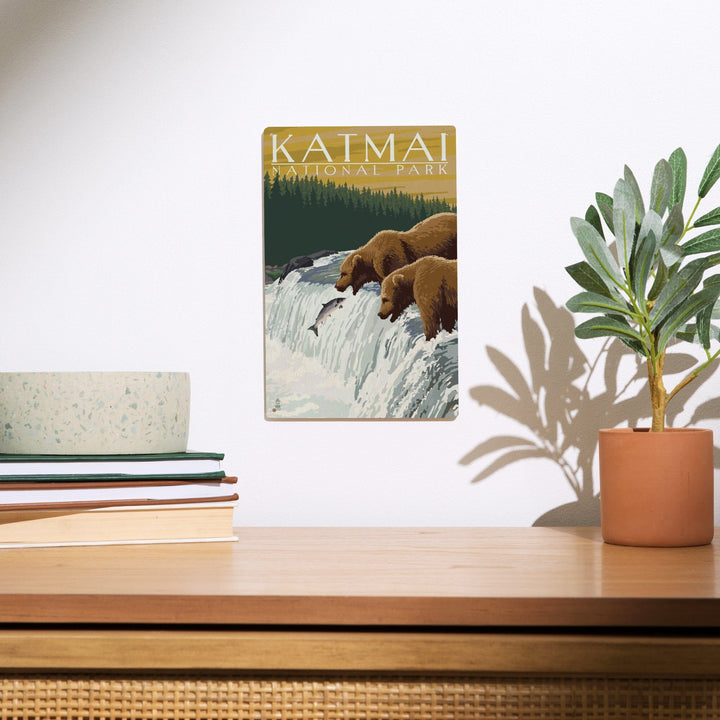 Katmai National Park, Alaska, Bears, Lantern Press Artwork, Wood Signs and Postcards - Lantern Press