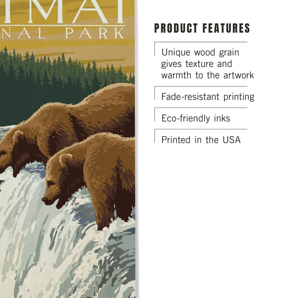 Katmai National Park, Alaska, Bears, Lantern Press Artwork, Wood Signs and Postcards - Lantern Press