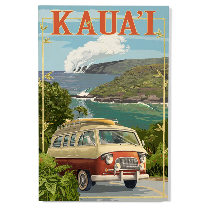 Kauai, Hawaii, Camper Van, Lantern Press Artwork, Wood Signs and Postcards - Lantern Press