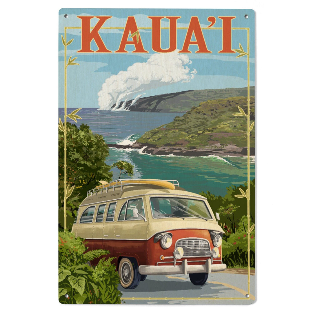 Kauai, Hawaii, Camper Van, Lantern Press Artwork, Wood Signs and Postcards - Lantern Press