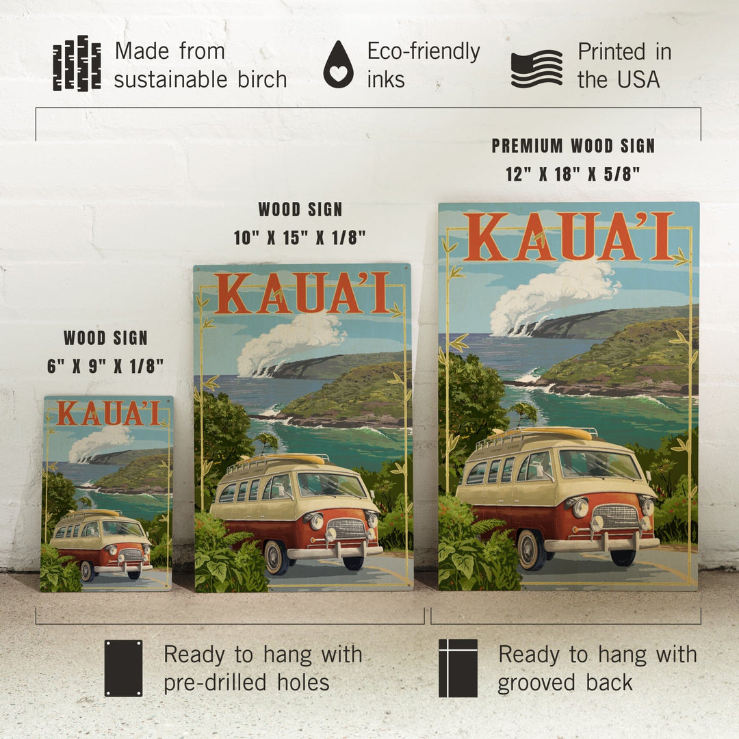 Kauai, Hawaii, Camper Van, Lantern Press Artwork, Wood Signs and Postcards - Lantern Press