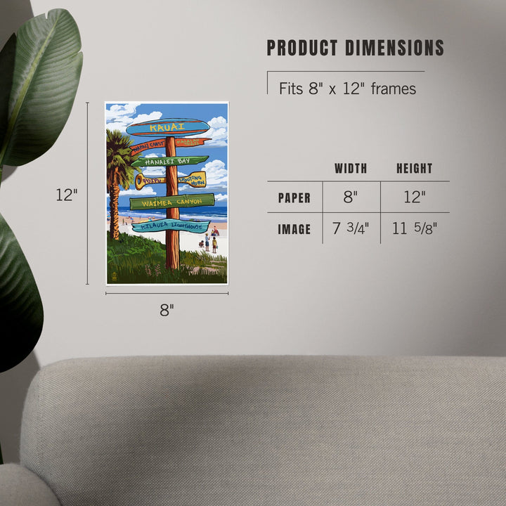 Kauai, Hawaii, Destinations Sign, Art & Giclee Prints - Lantern Press