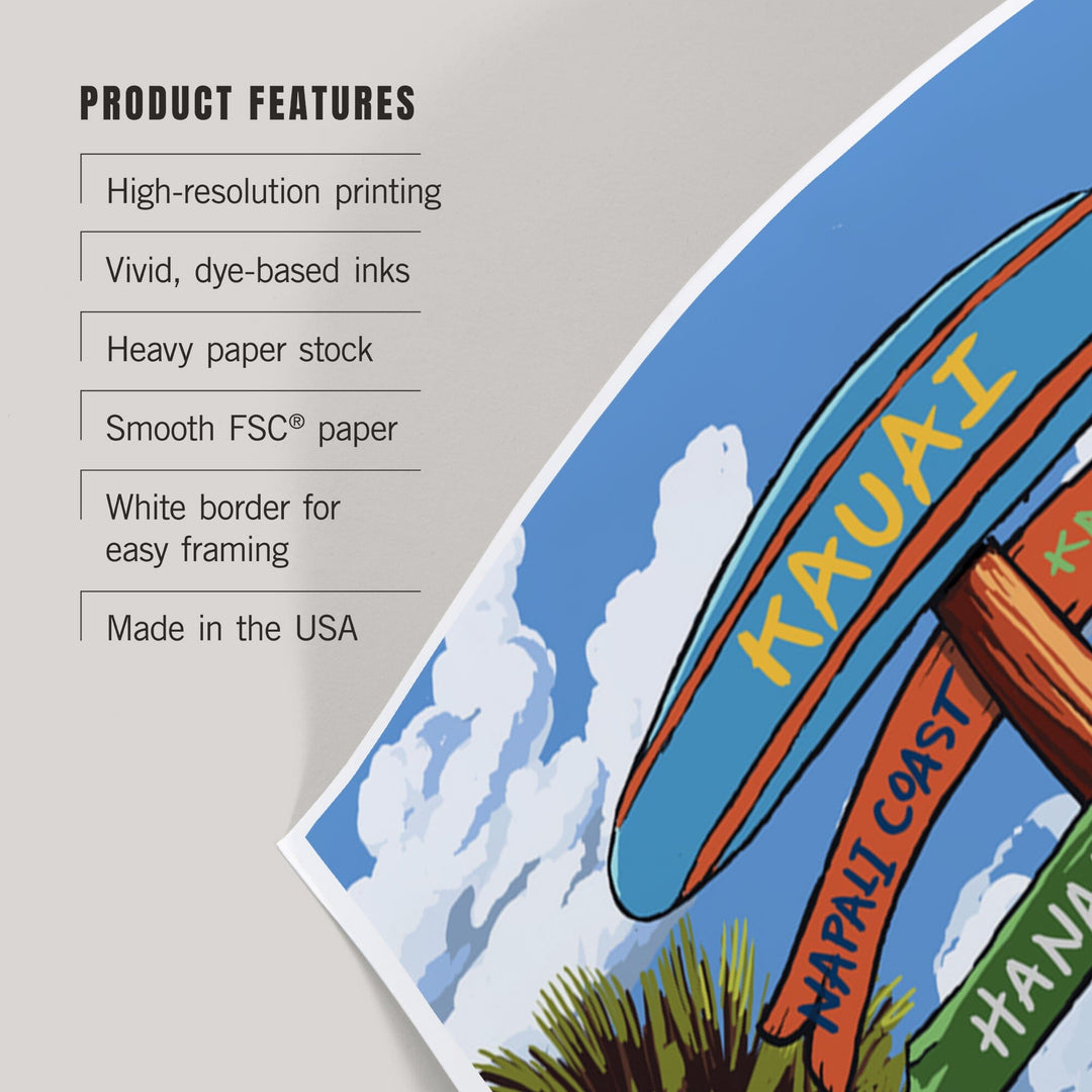 Kauai, Hawaii, Destinations Sign, Art & Giclee Prints - Lantern Press