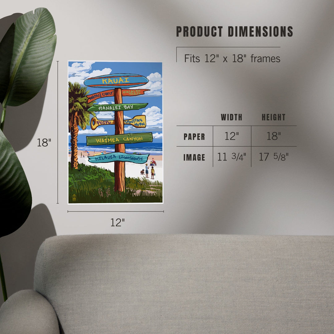 Kauai, Hawaii, Destinations Sign, Art & Giclee Prints - Lantern Press