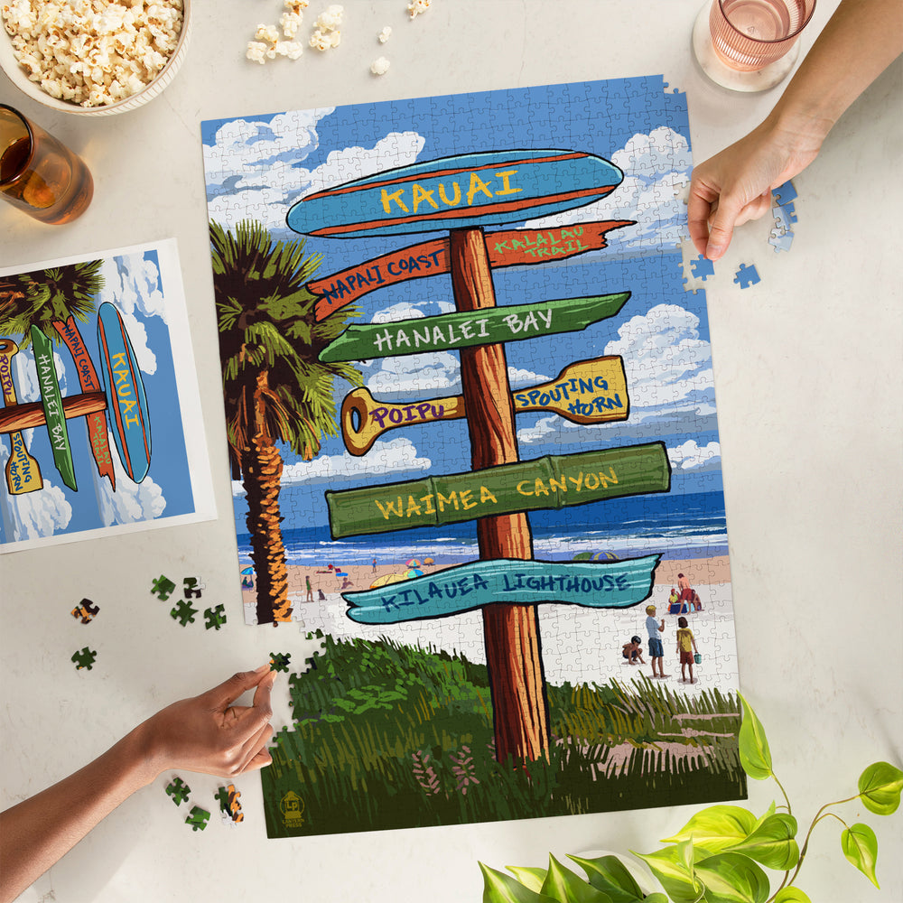 Kauai, Hawaii, Destinations Sign, Jigsaw Puzzle Puzzle Lantern Press