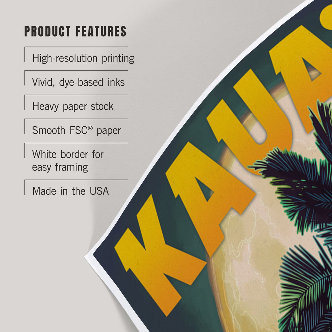 Kaua'i, Hawaii, Palm and Moon, Art & Giclee Prints - Lantern Press