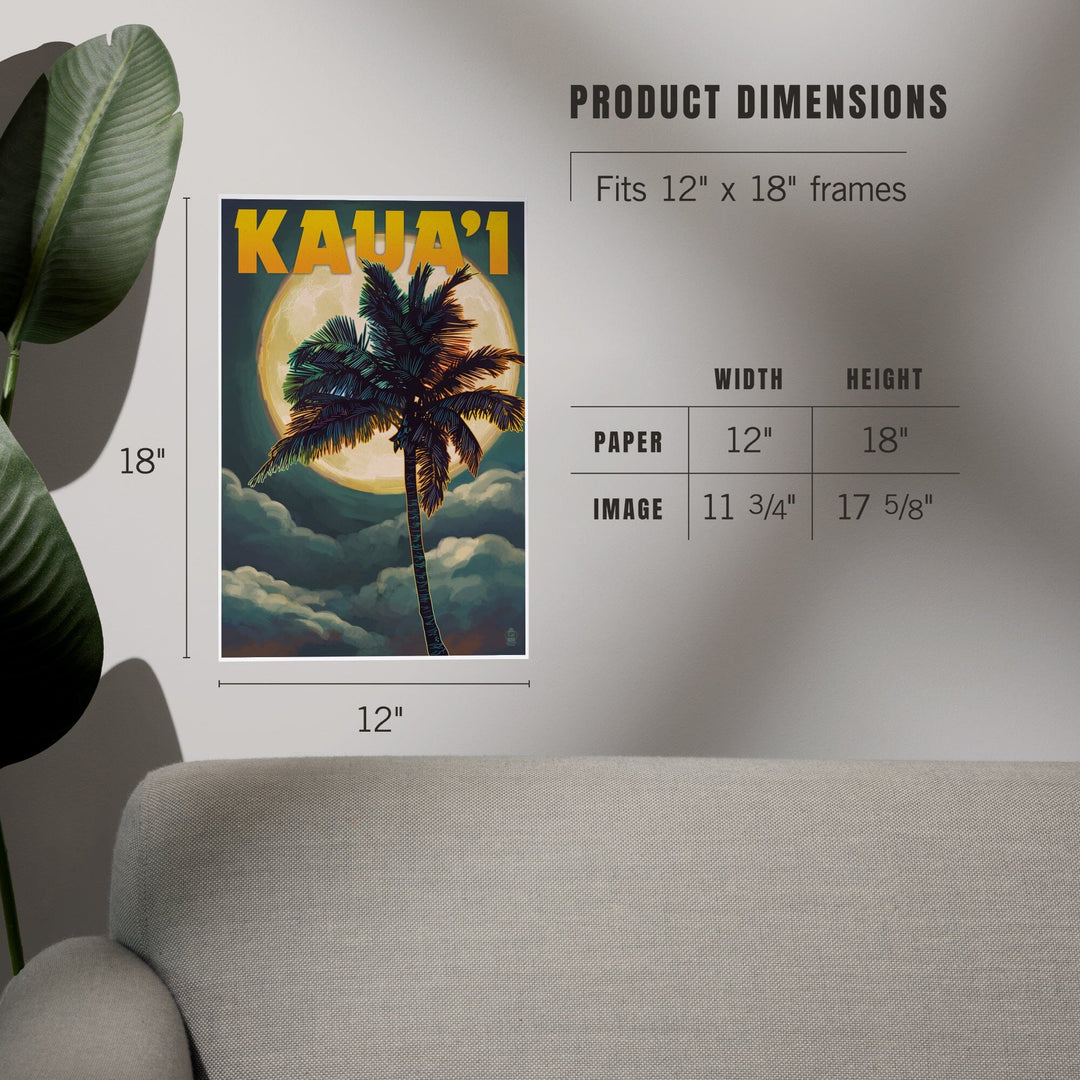 Kaua'i, Hawaii, Palm and Moon, Art & Giclee Prints - Lantern Press