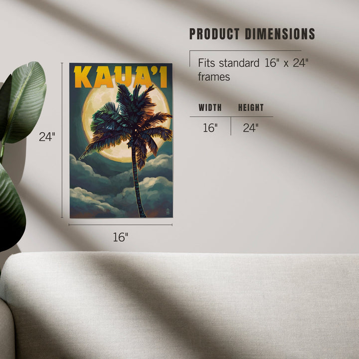 Kaua'i, Hawaii, Palm and Moon, Art & Giclee Prints - Lantern Press