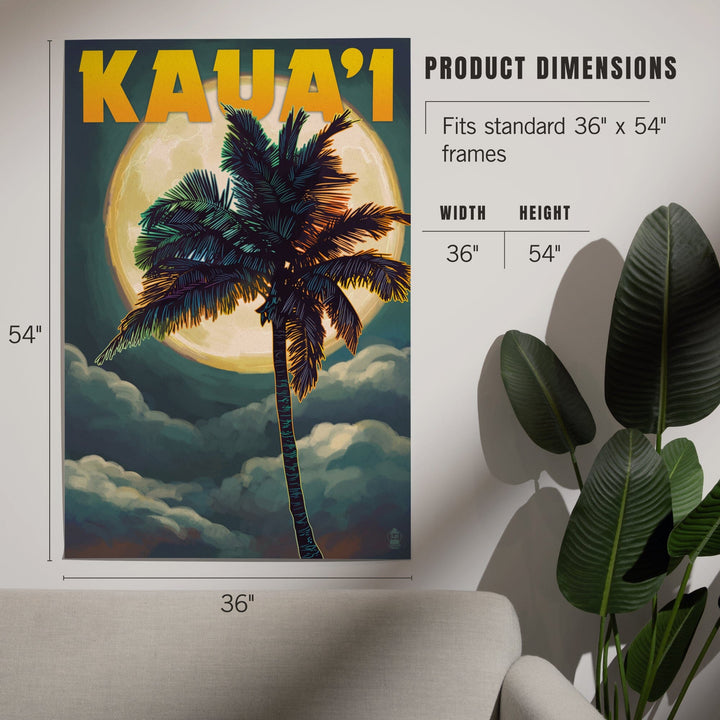 Kaua'i, Hawaii, Palm and Moon, Art & Giclee Prints - Lantern Press