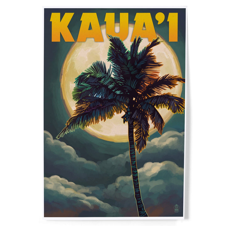 Kaua'i, Hawaii, Palm and Moon, Art & Giclee Prints - Lantern Press