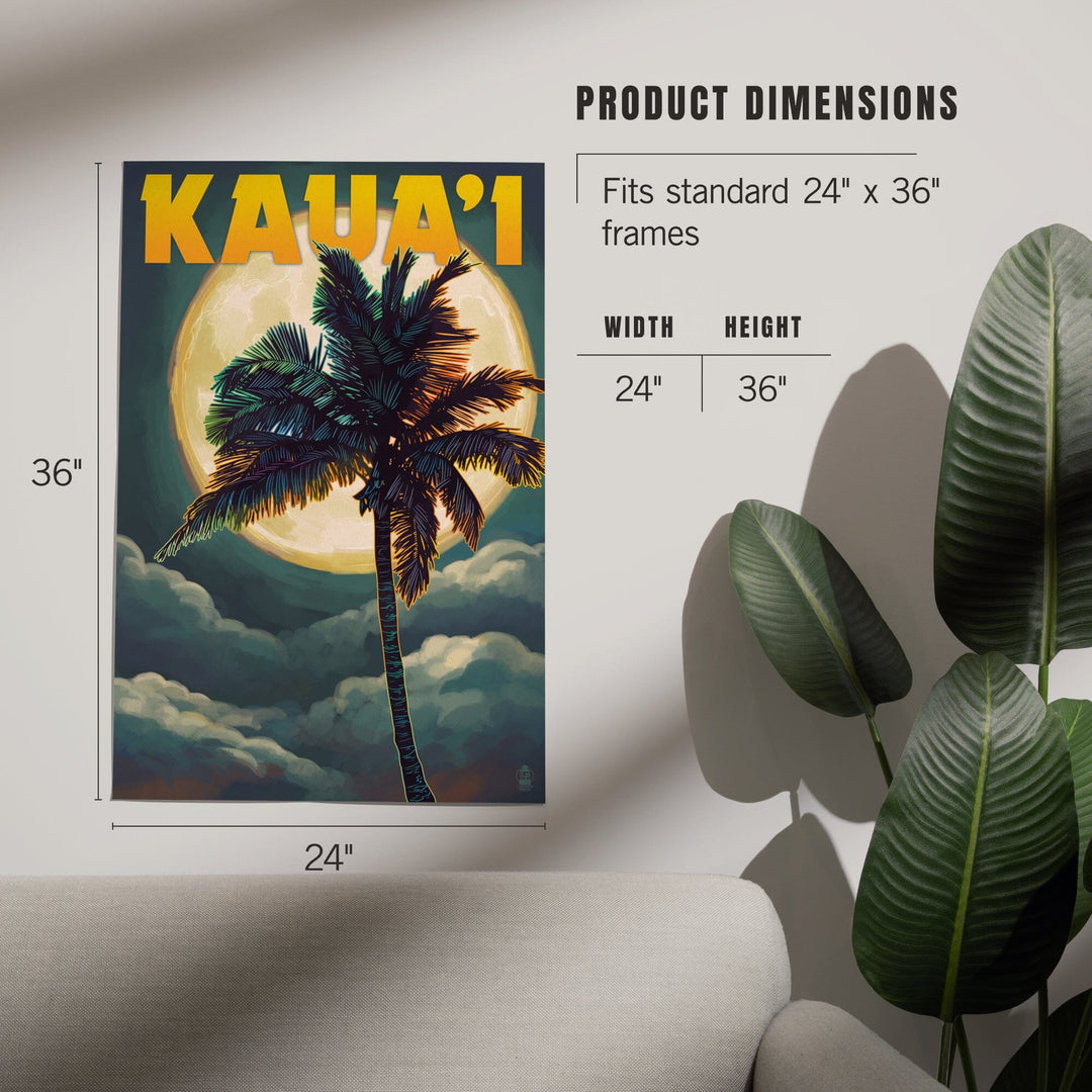 Kaua'i, Hawaii, Palm and Moon, Art & Giclee Prints - Lantern Press