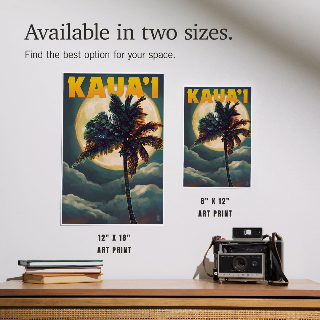 Kaua'i, Hawaii, Palm and Moon, Art & Giclee Prints - Lantern Press