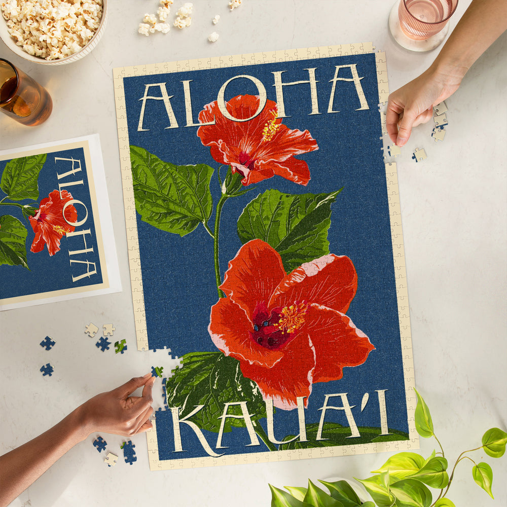 Kaua'i, Hawaii, Red Hibiscus, Jigsaw Puzzle Puzzle Lantern Press