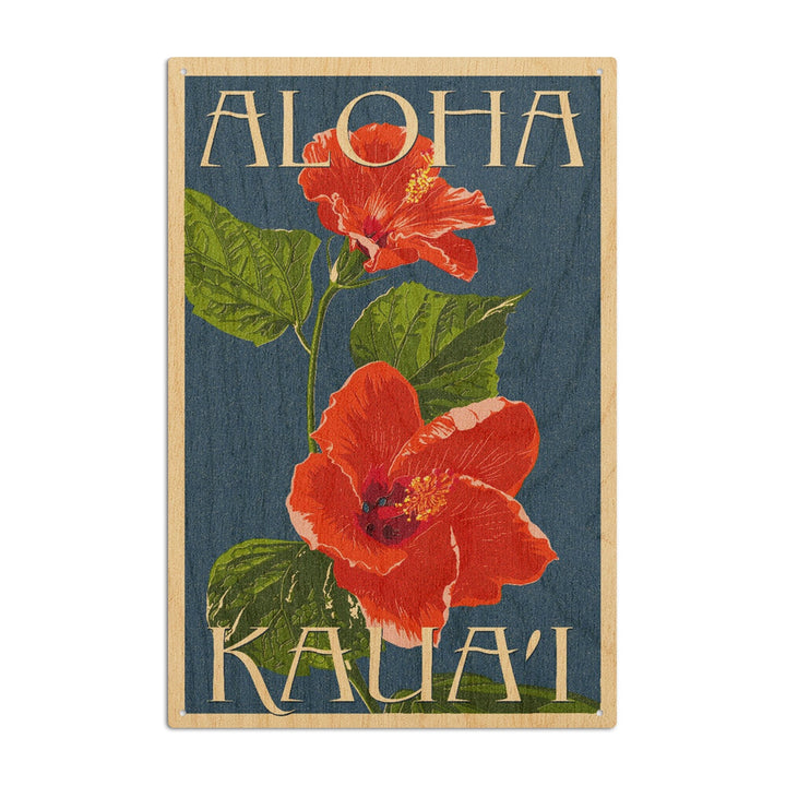 Kaua'i, Hawaii, Red Hibiscus, Lantern Press Poster, Wood Signs and Postcards - Lantern Press