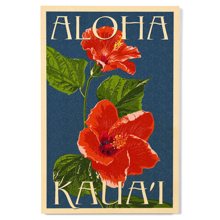 Kaua'i, Hawaii, Red Hibiscus, Lantern Press Poster, Wood Signs and Postcards - Lantern Press
