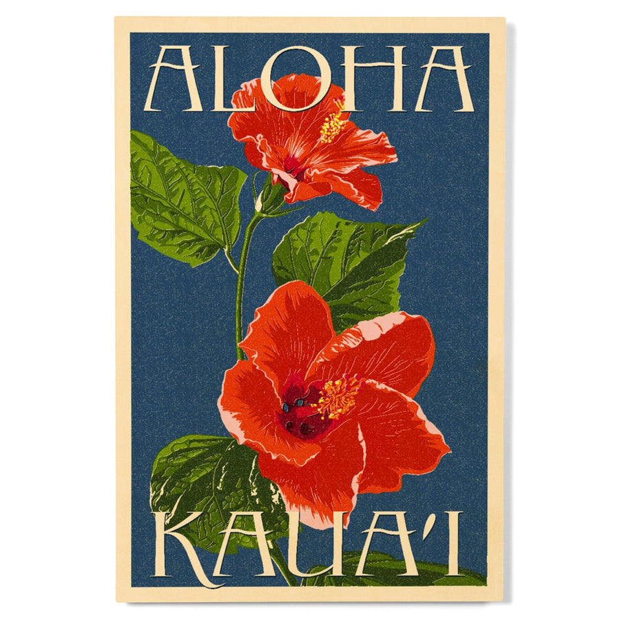 Kaua'i, Hawaii, Red Hibiscus, Lantern Press Poster, Wood Signs and Postcards - Lantern Press