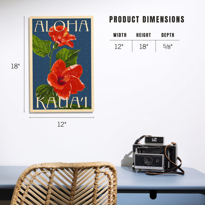 Kaua'i, Hawaii, Red Hibiscus, Lantern Press Poster, Wood Signs and Postcards - Lantern Press
